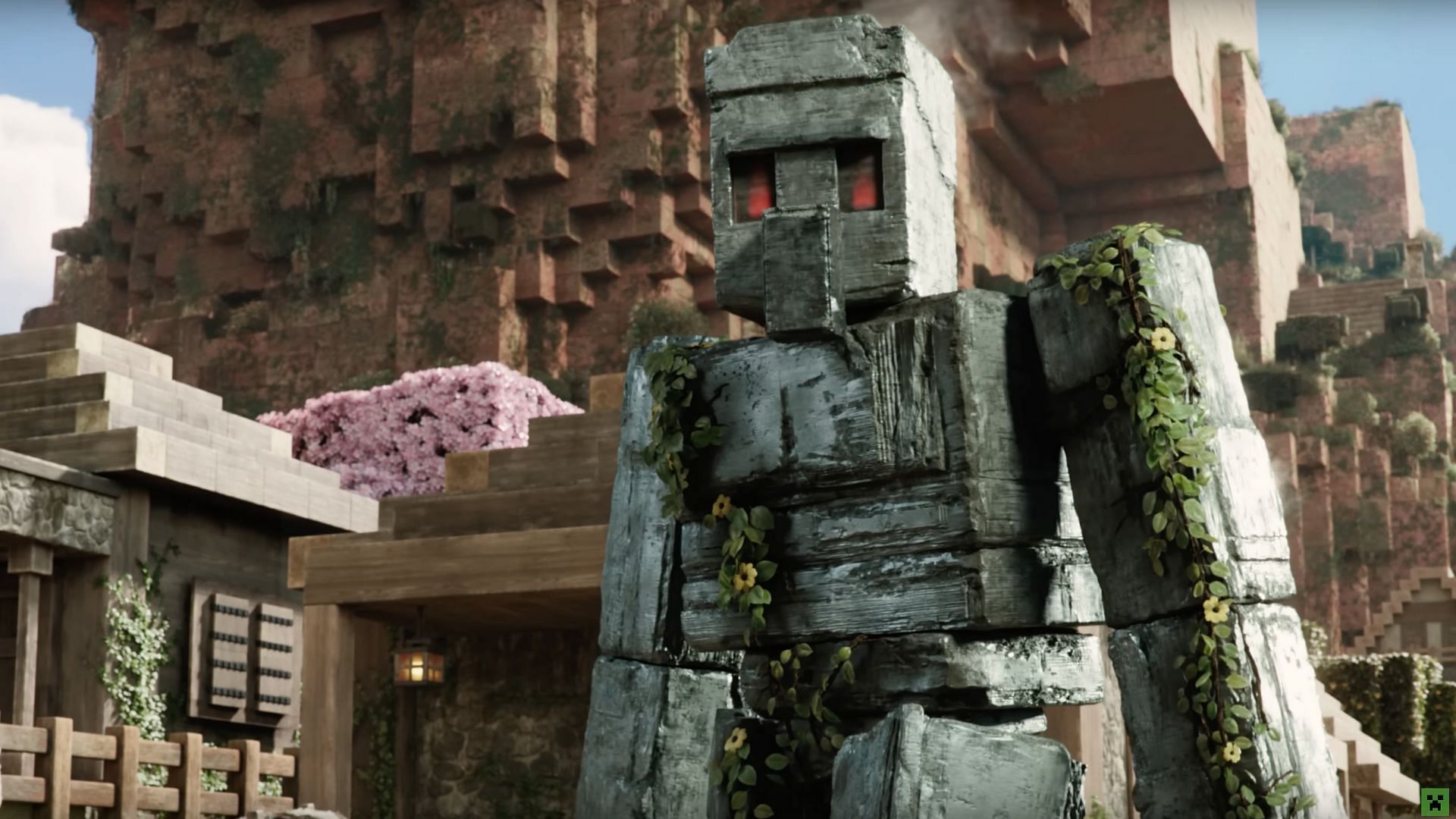 The iron golem in the trailer (Image via Warner Brothers/Mojang Studios)