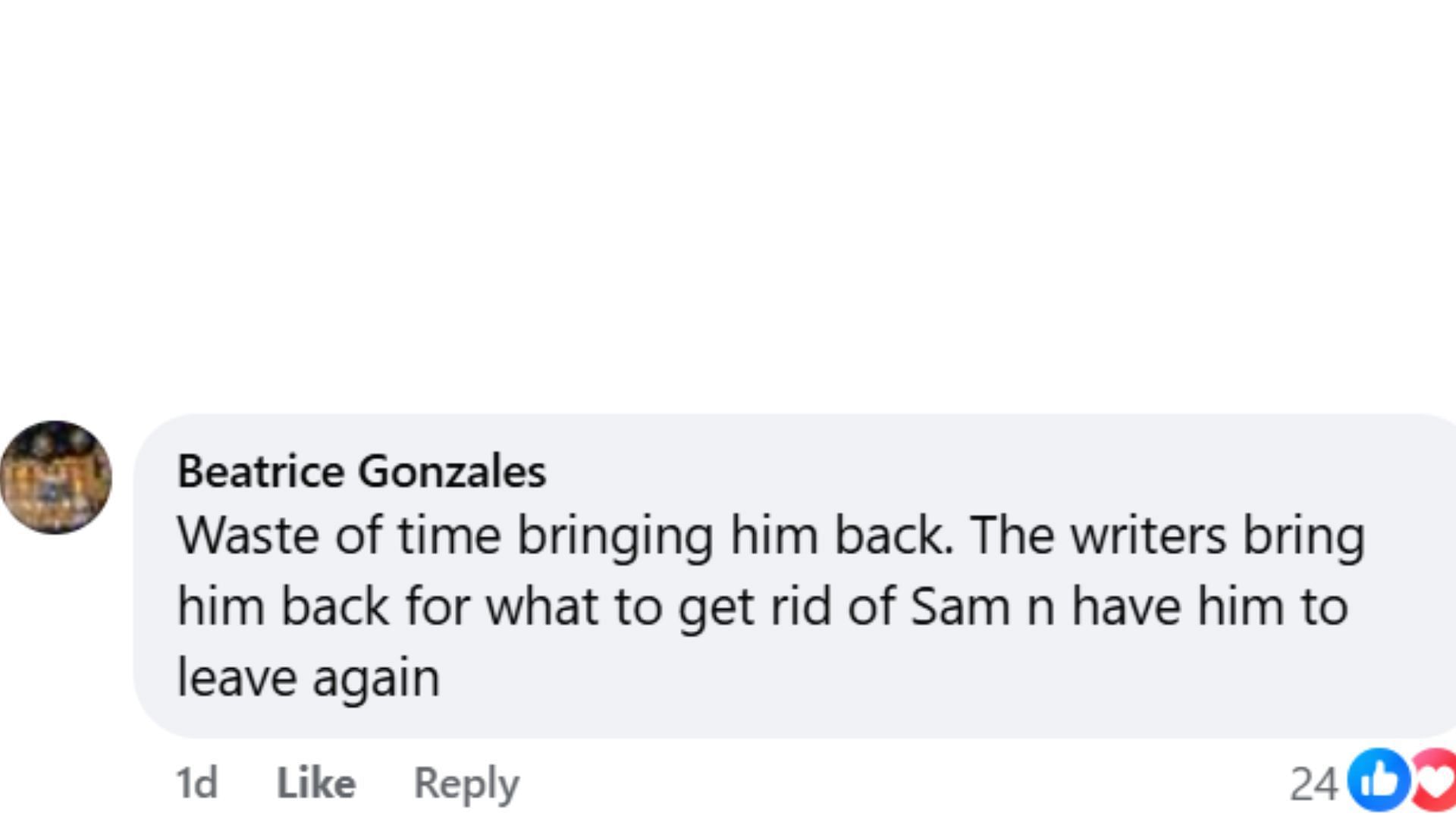 A comment from the soap&#039;s fan (Image via Facebook/General Hospital)