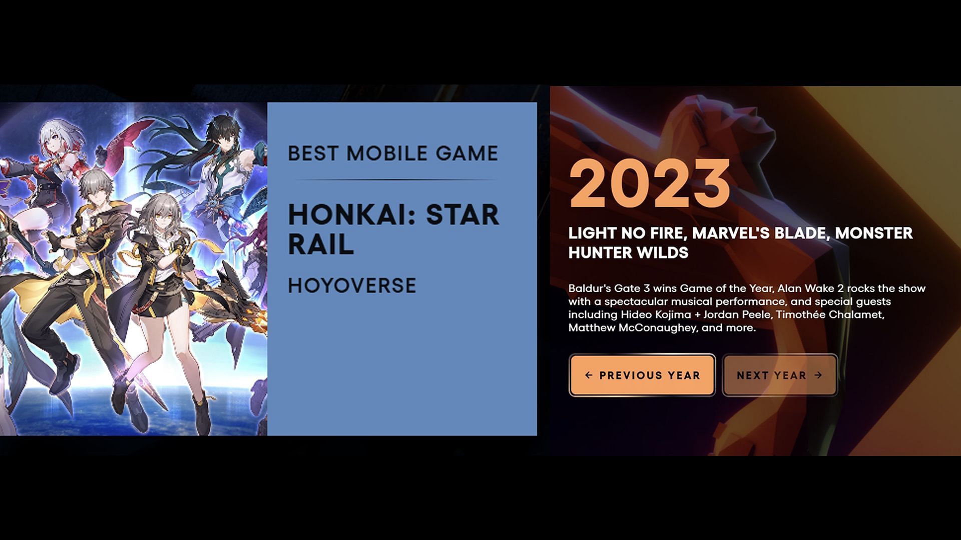 Honkai Star Rail won the Best Mobile Game category in 2023 (Image via The Game Awards)