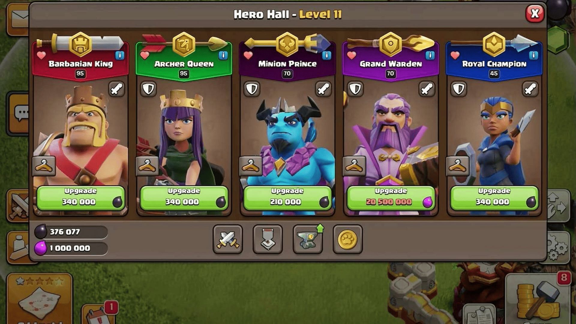 Hero upgrades in Hero Hall (Image via Supercell || Judo Sloth Gaming/YouTube)