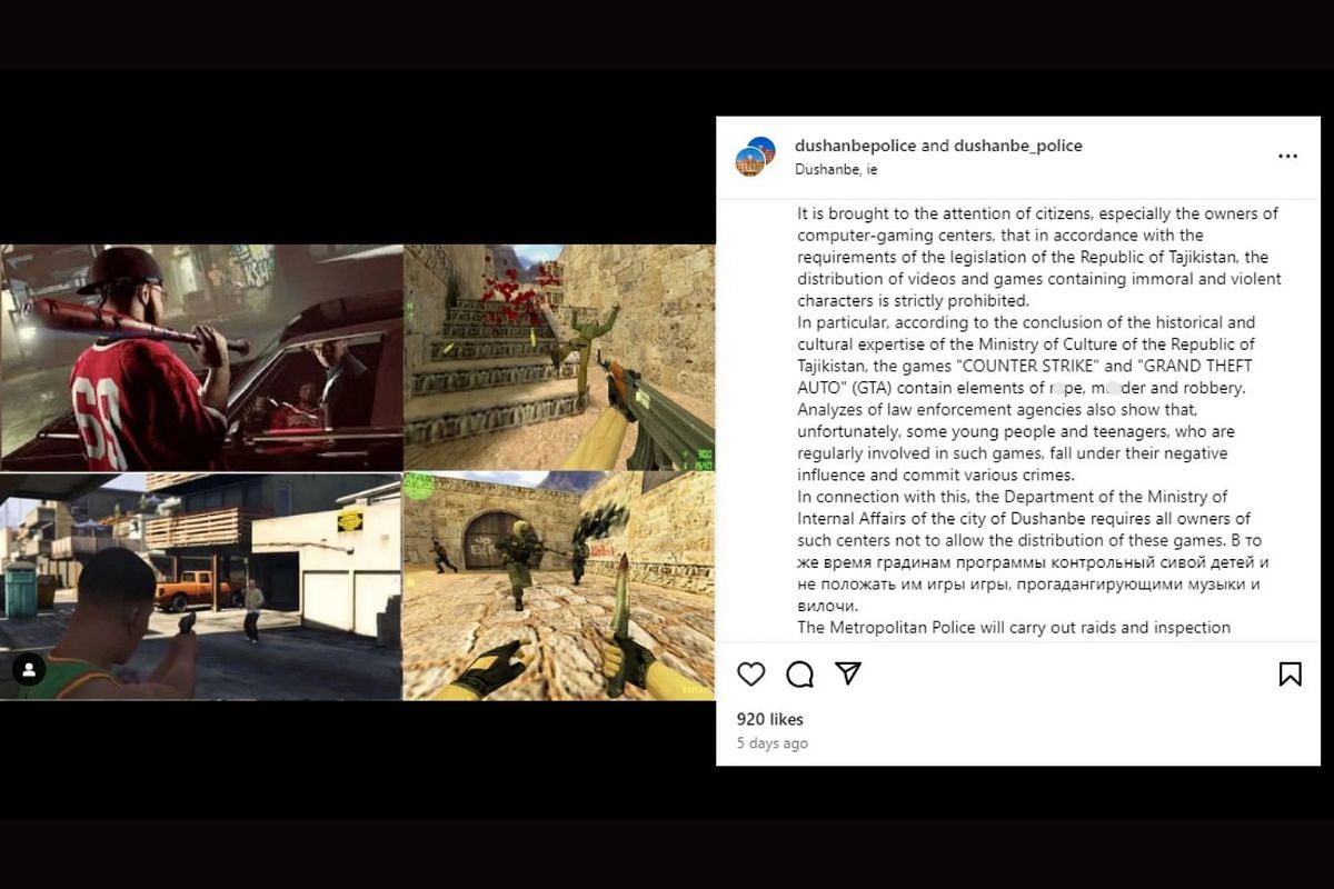 @dushanbepolice&#039;s social media post about Grand Theft Auto (Image via Instagram/@dushanbepolice)