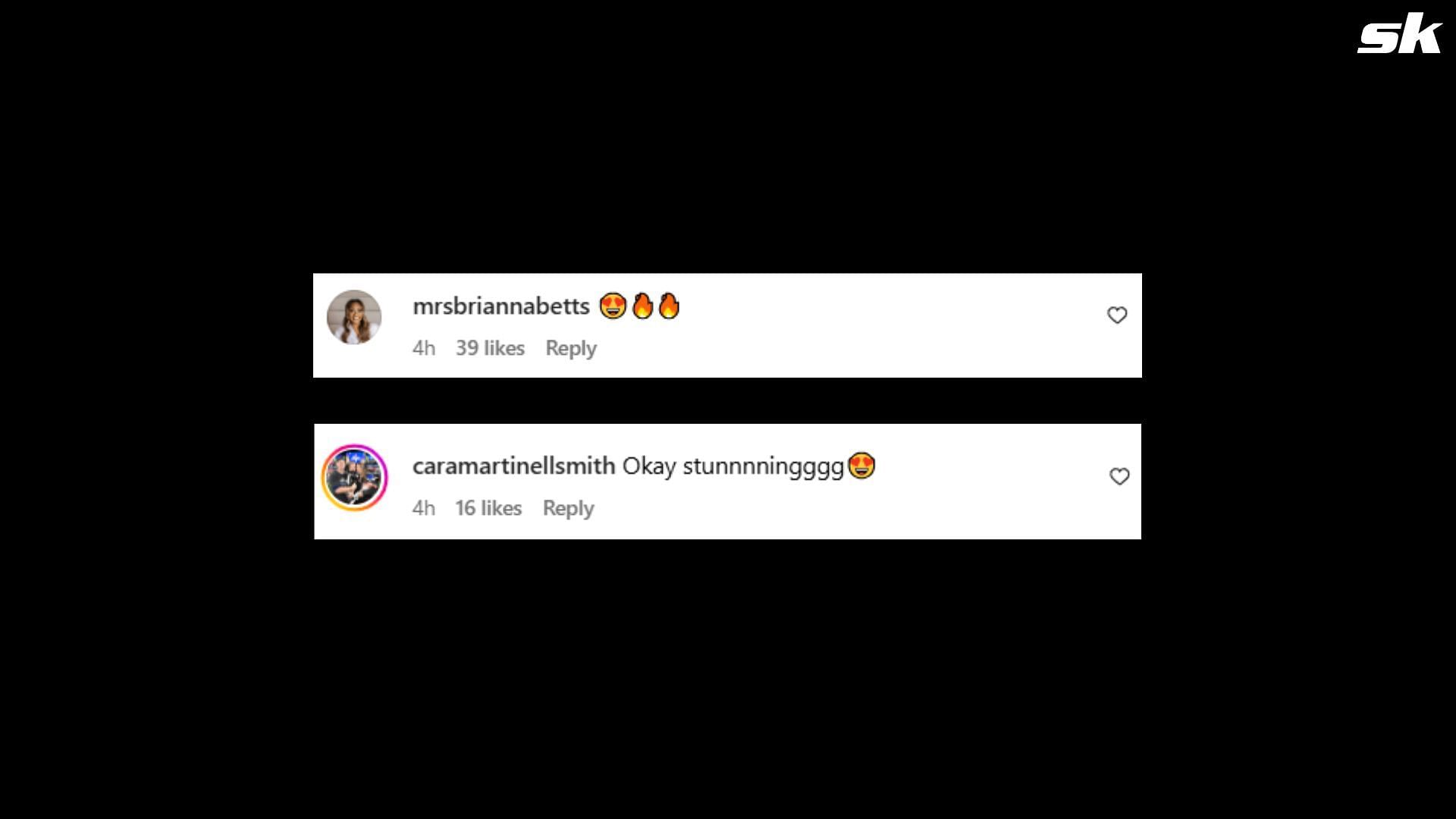 Screenshot of Brianna Betts&#039; and Cara Smith&#039;s comments on Chelsea Freeman&#039;s Instagram post