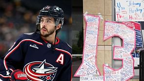 Johnny Gaudreau's wife Meredith pens 3-word message for "Johnny Hockey Forever" fan sign spotted during ESPN's College Gameday show