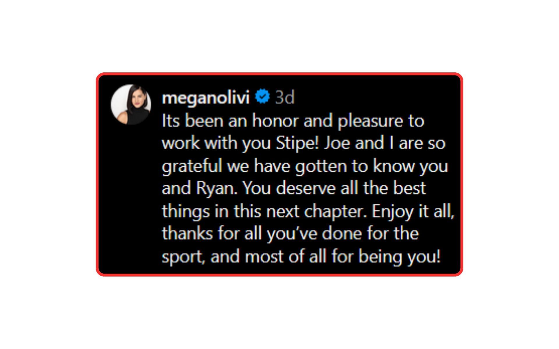 Credits: Megan Olivi&#039;s comment on Stipe Miocic&#039;s Instagram post