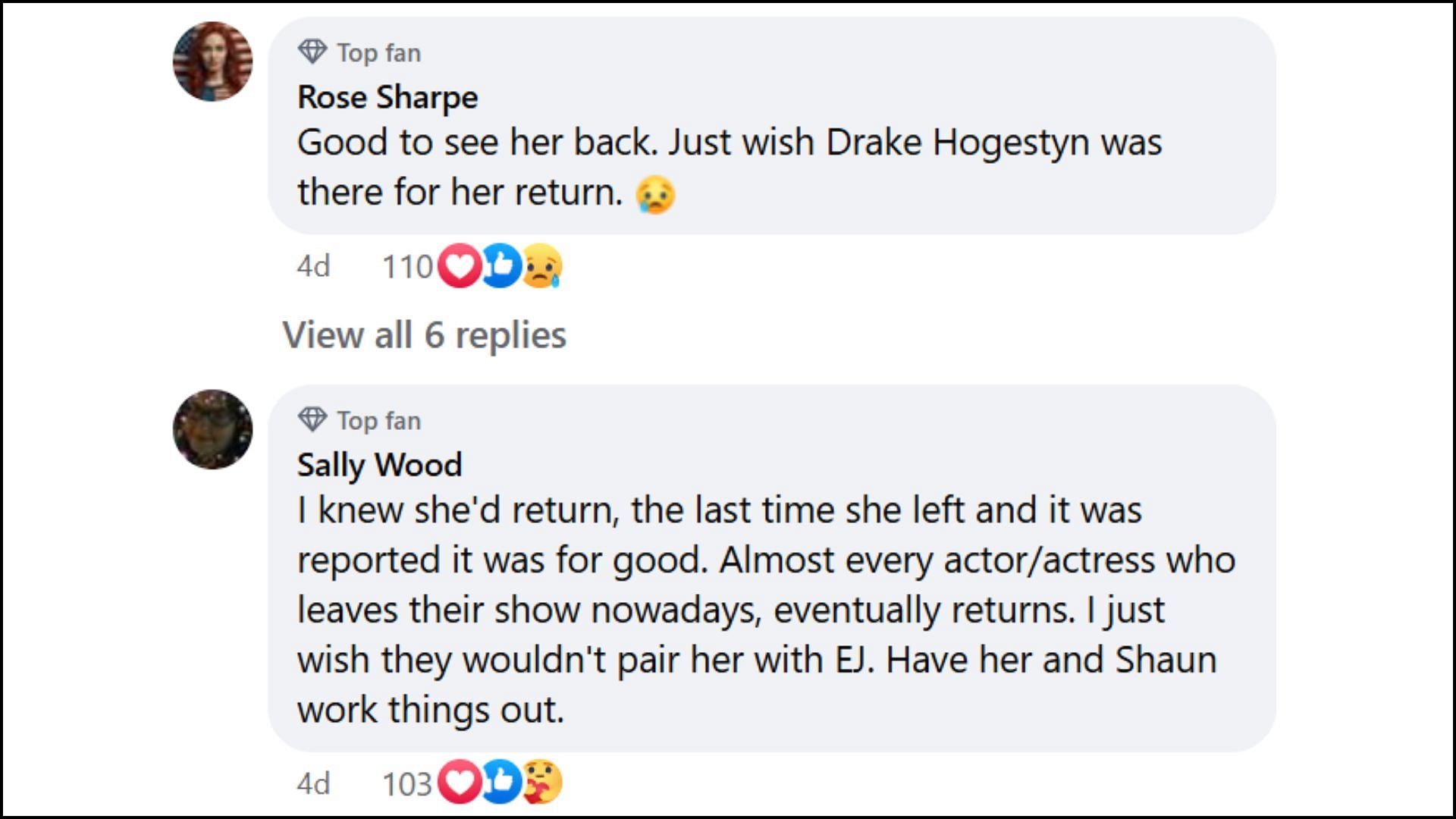 Fan reactions (Image via Facebook/Days of our Lives)