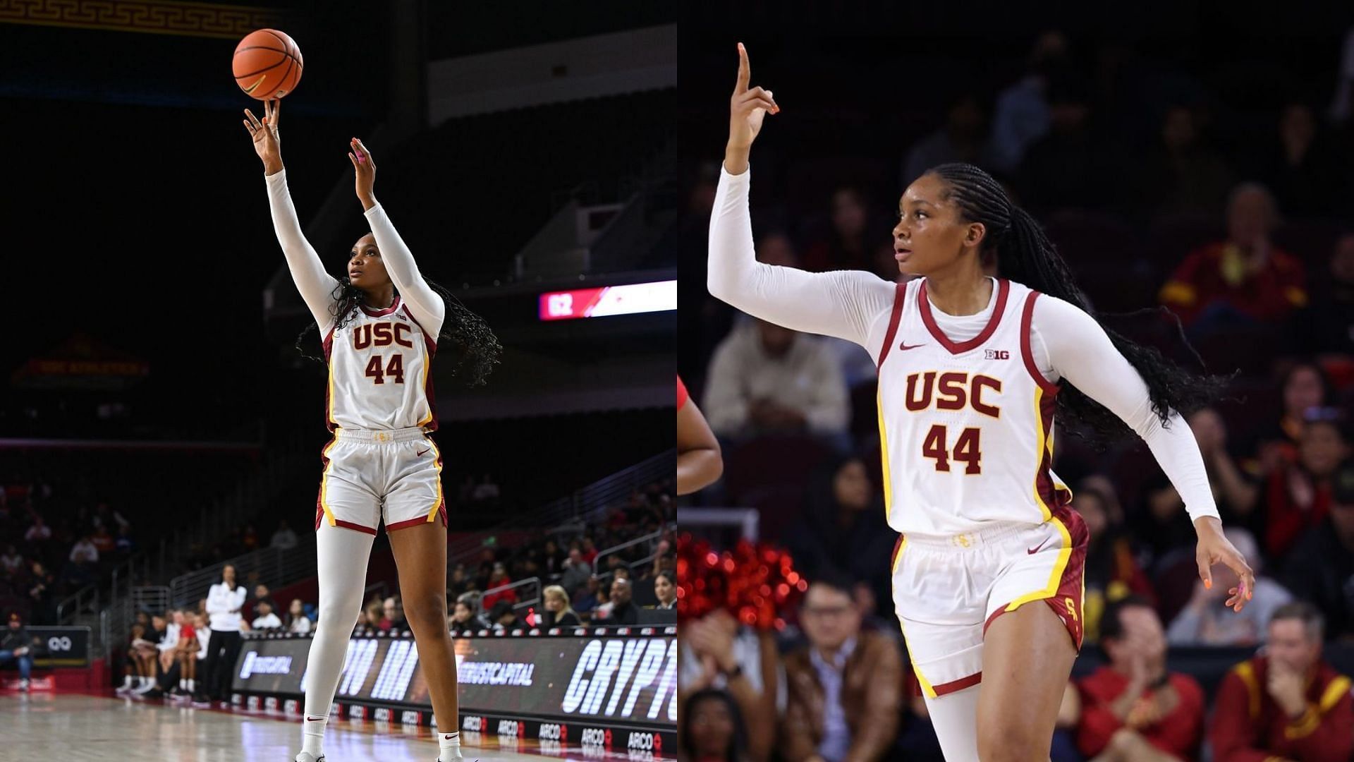 Kiki Iriafen playing for USC Trojans (Images via IG/@uscwbb)