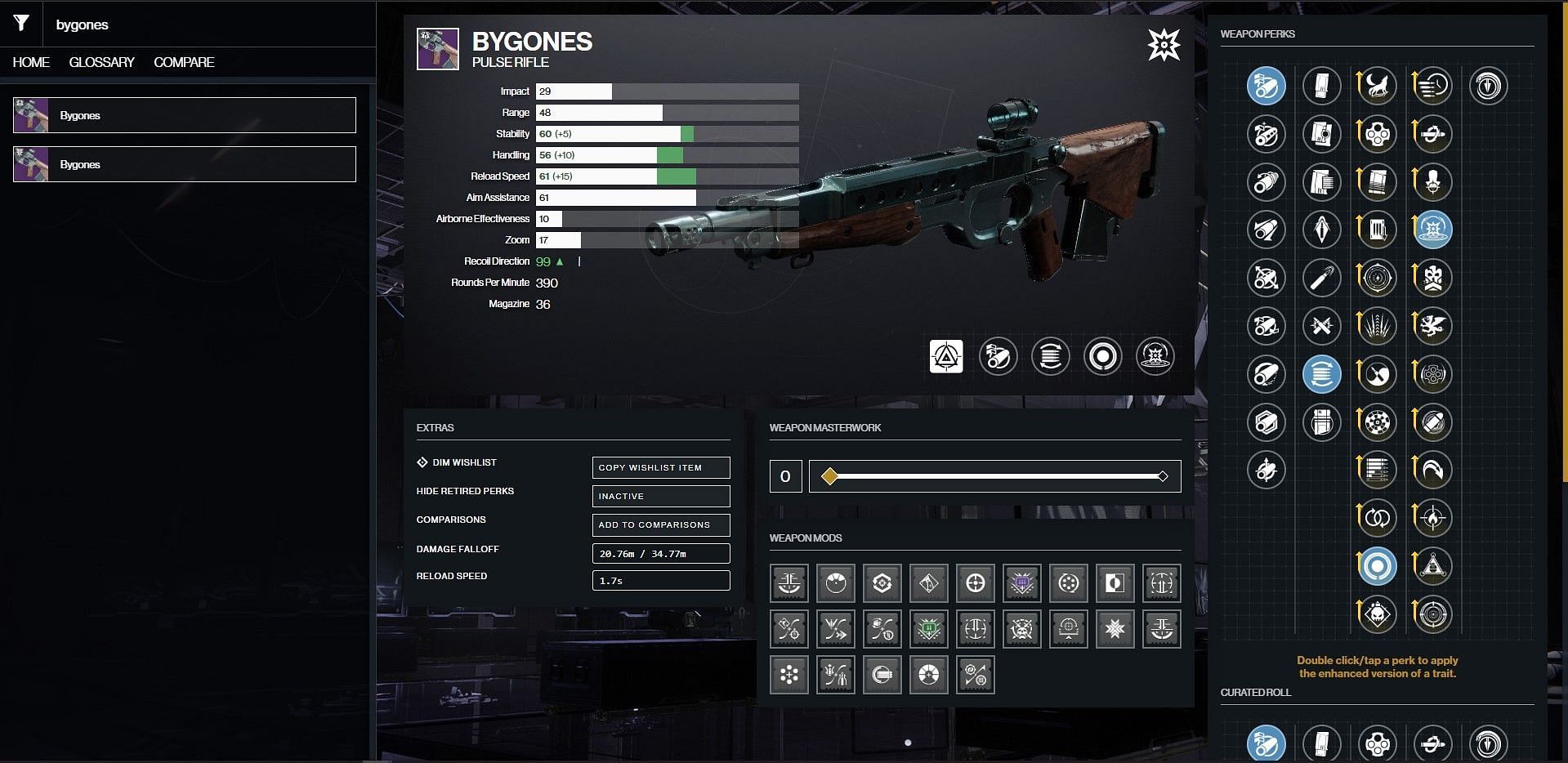 Bygones PvE god roll in Destiny 2 (Image via Bungie/D2Gunsmith)