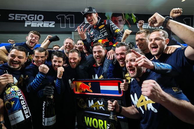 Watch: Max Verstappen congratulated by Red Bull academy drivers (feat. Daniel Ricciardo) for winning 4th world title