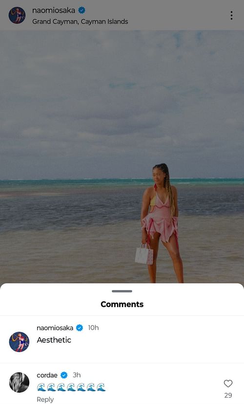 Cordae's comment on Naomi Osaka's Instagram post featuring her Cayman Islands photo shoot (Source: Instagram/Naomi Osaka)