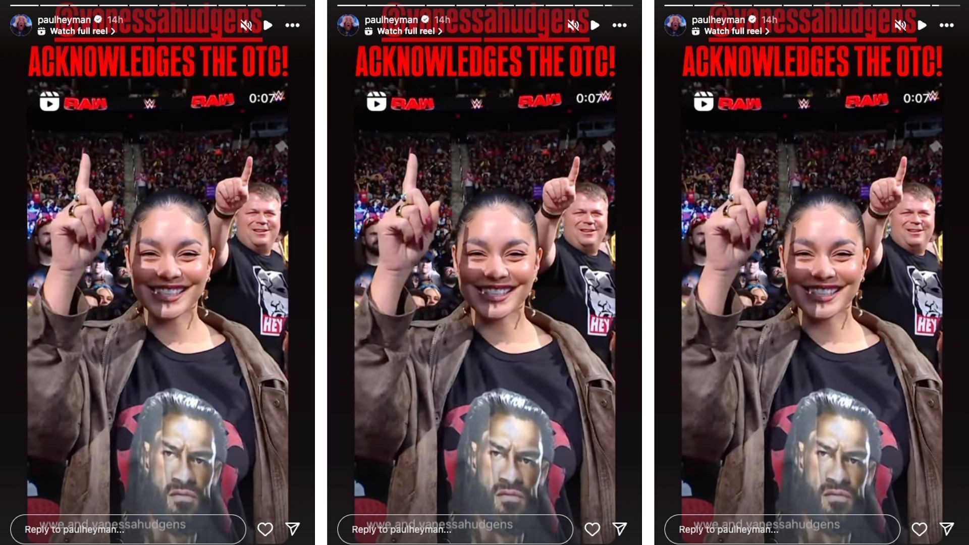 Heyman reacts to Hudgens acknowledging Reigns on Instagram. [The Wiseman&#039;s Instagram story]