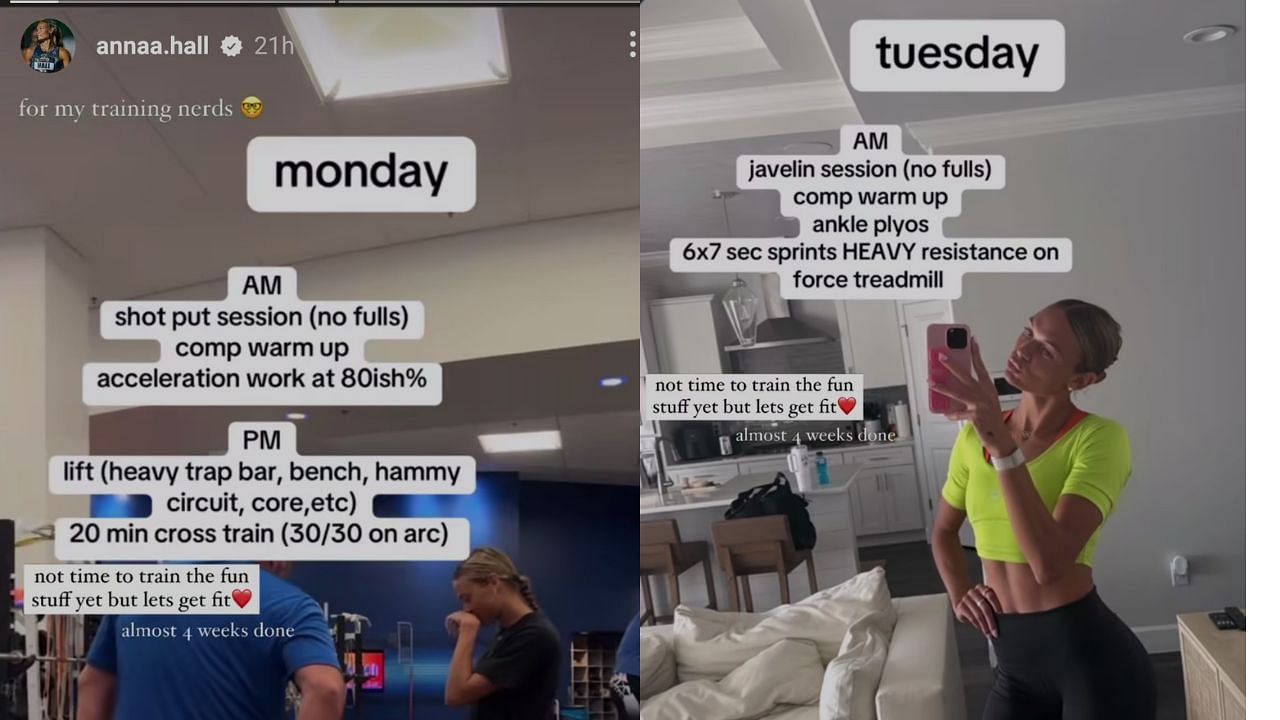 Hall&#039;s Monday and Tuesday routine (Images via: Instagram@annaa.hall)