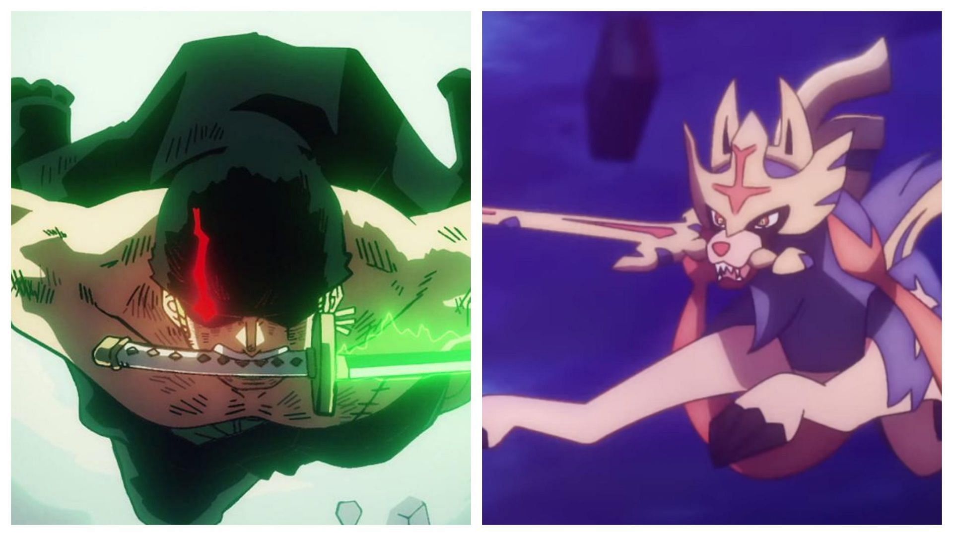 Zoro in One Piece and Zacian in Pok&eacute;mon (Image via Toei Animation/The Pok&eacute;mon Company)