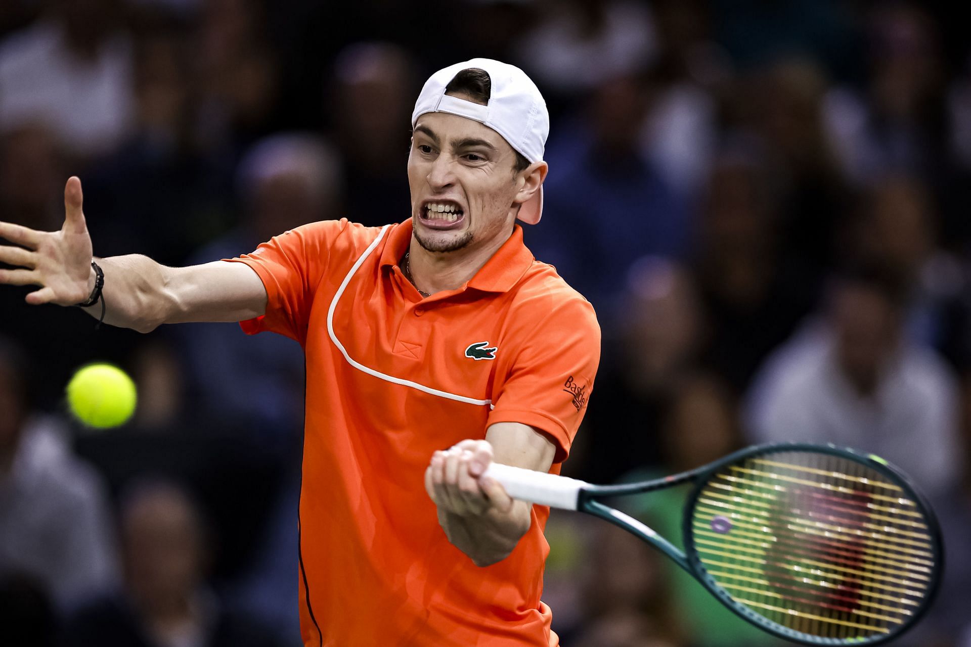 Humbert plays a forehnad in the Rolex Paris Masters 2024 - Day 6 - Source: Getty