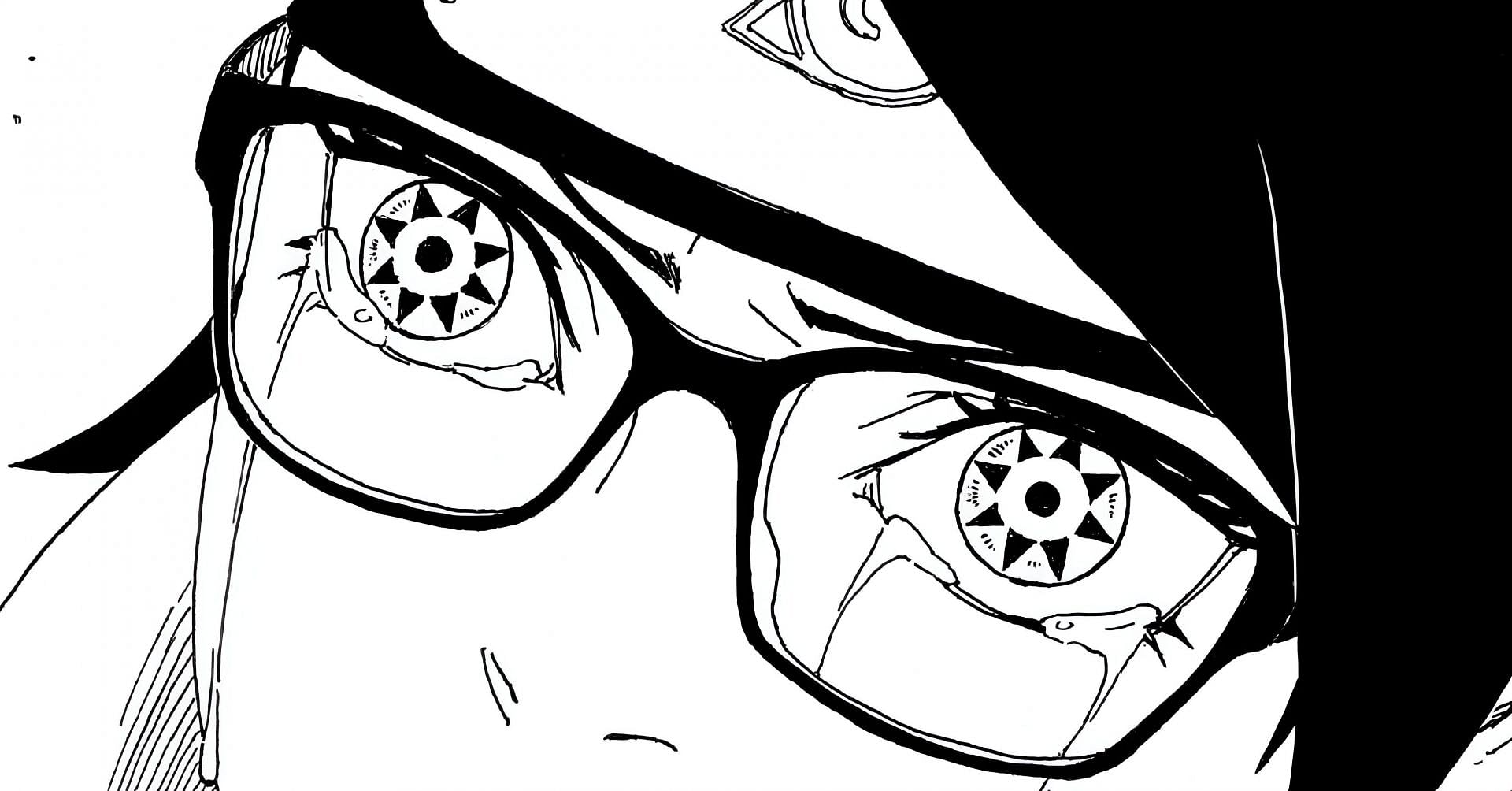 Sarada awakening her Mangekyo Sharingan (Image via Mikio Ikemoto and Masashi Kishimoto/Shueisha)