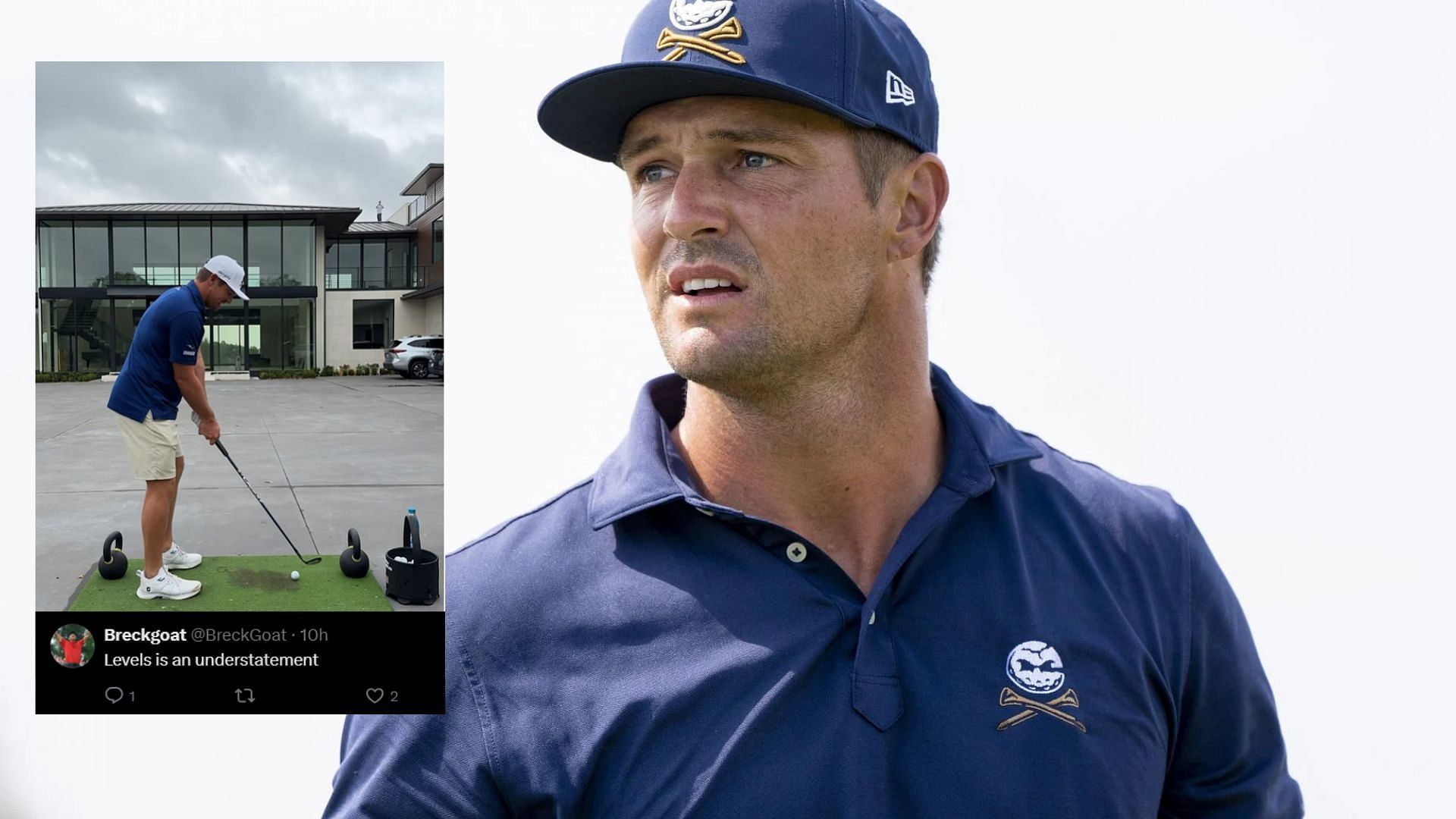 Bryson DeChambeau attempts hole-in-one over his mansion (Images via Getty and @brysonDeChambeau/Instagram)