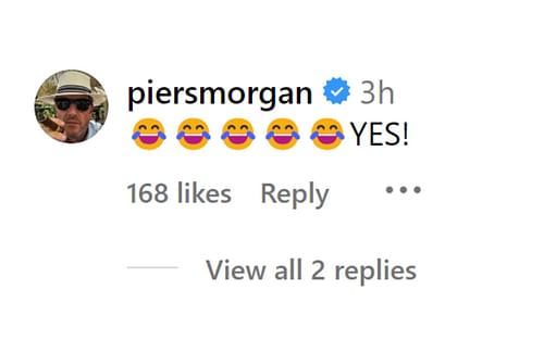 Piers Morgan's comment. [Image credit: @joerogan on Instagram]