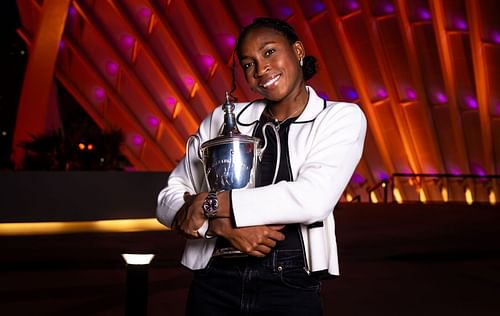 Coco Gauff with the WTA Finals trophy (Source: Getty)