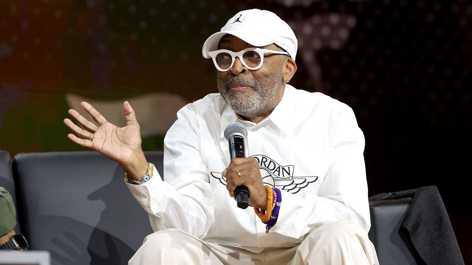 Spike Lee speaks onstage at the Fanatics Fest NYC 2024 at Jacob Javits Center on August 16, 2024, in New York City. (Image via Getty/Kevin Mazur)