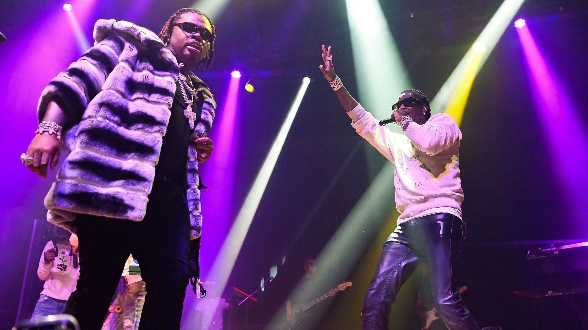 Gunna and Young Thug perform during Gunna Presents New Album &quot;DS4EVER&quot; Concert at The Masquerade on January 15, 2022 in Atlanta, Georgia. (Image via Prince Williams/Wireimage)