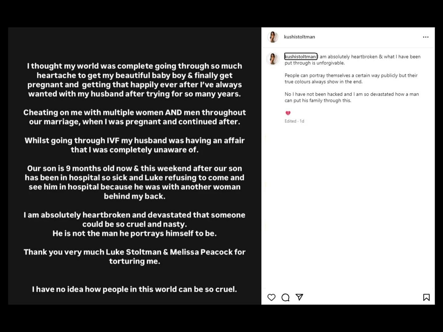 Kushi Stoltman&#039;s accusations against Luke. (Image via Instagram/@kushistoltman)