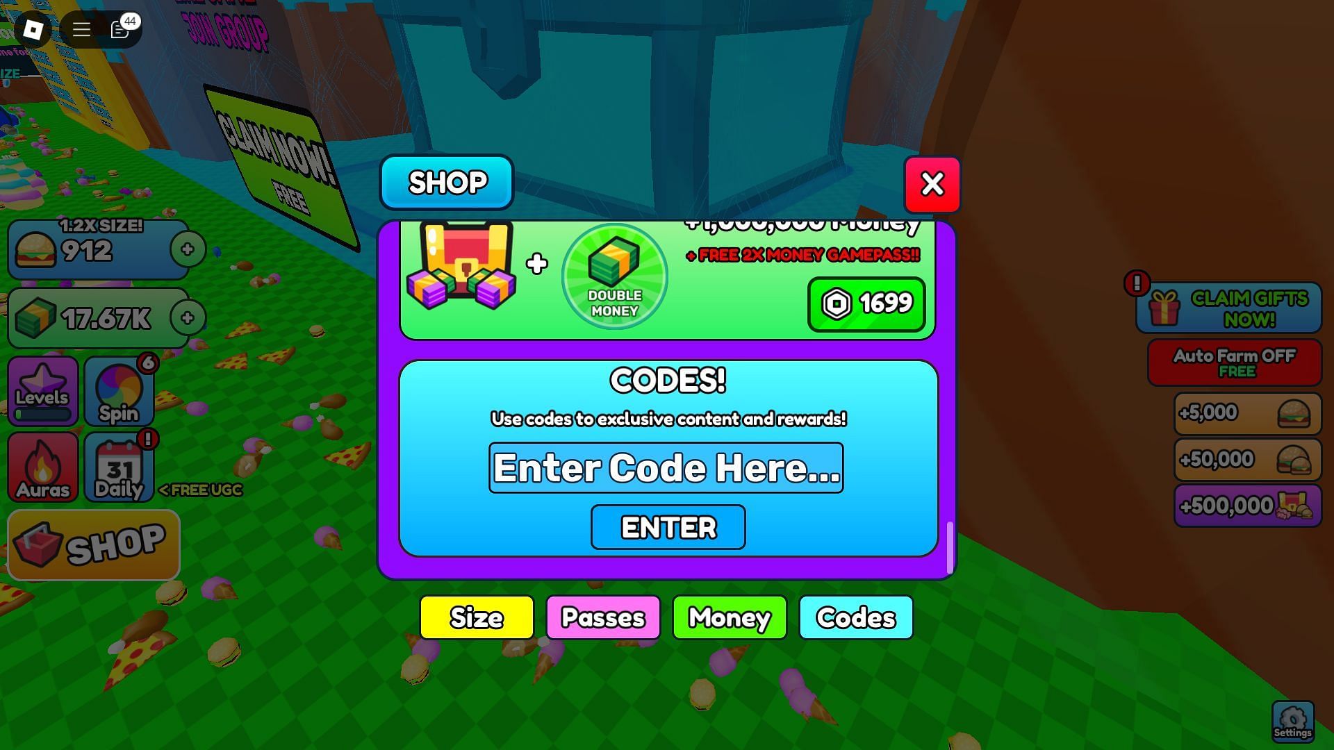 Codebox in Be Fat (Image via Roblox)