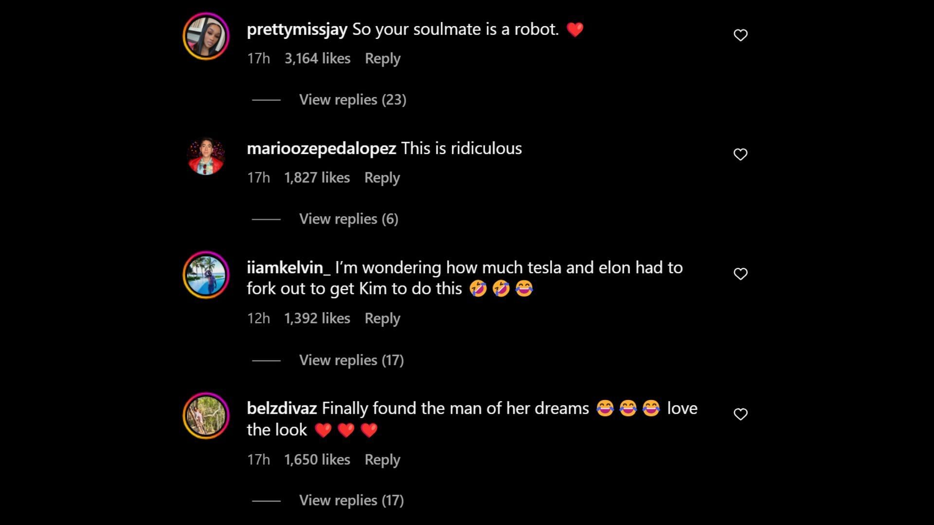  Netizens reacting to Kim&#039;s photoshoot with Tesla robot. (Image via Instagram/@kimkardashian)