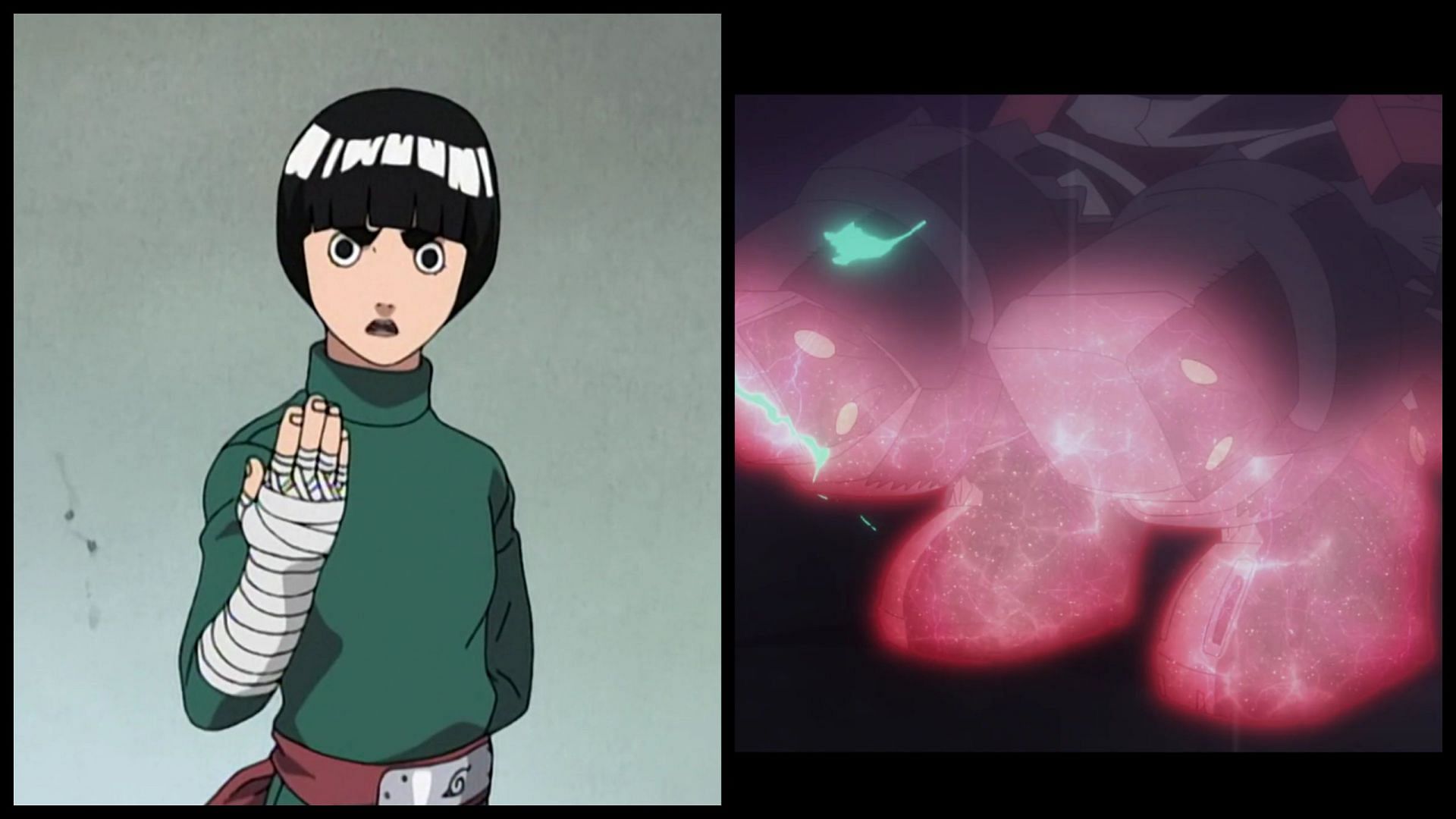 Rock Lee[left] and Midoriya activating Fa Jin[right] (Image via Studio Pierrot/Studio Bones)