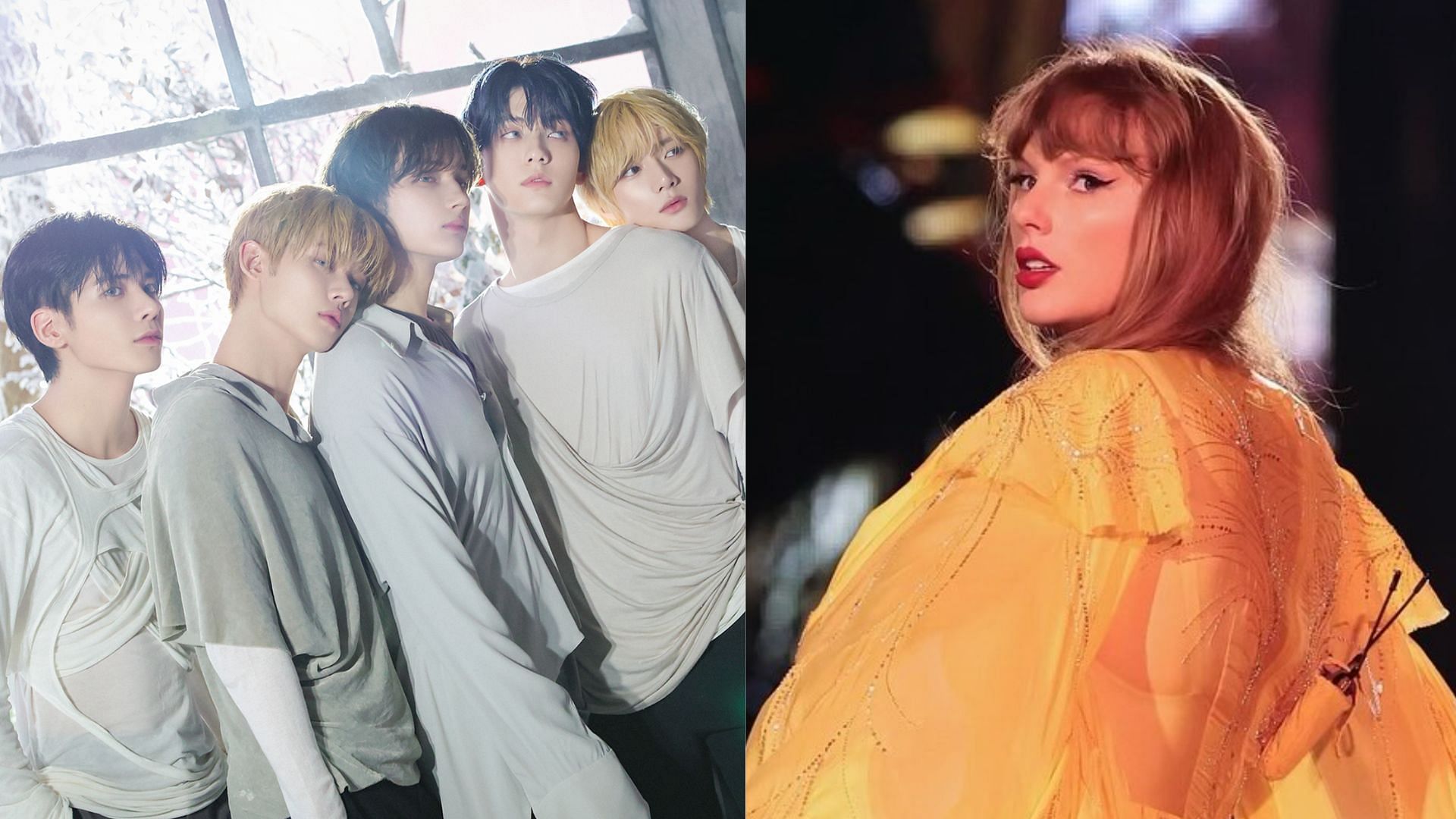 TXT and Taylor Swift (Image via X/@txt_bighit, Instagram/@taylorswift)