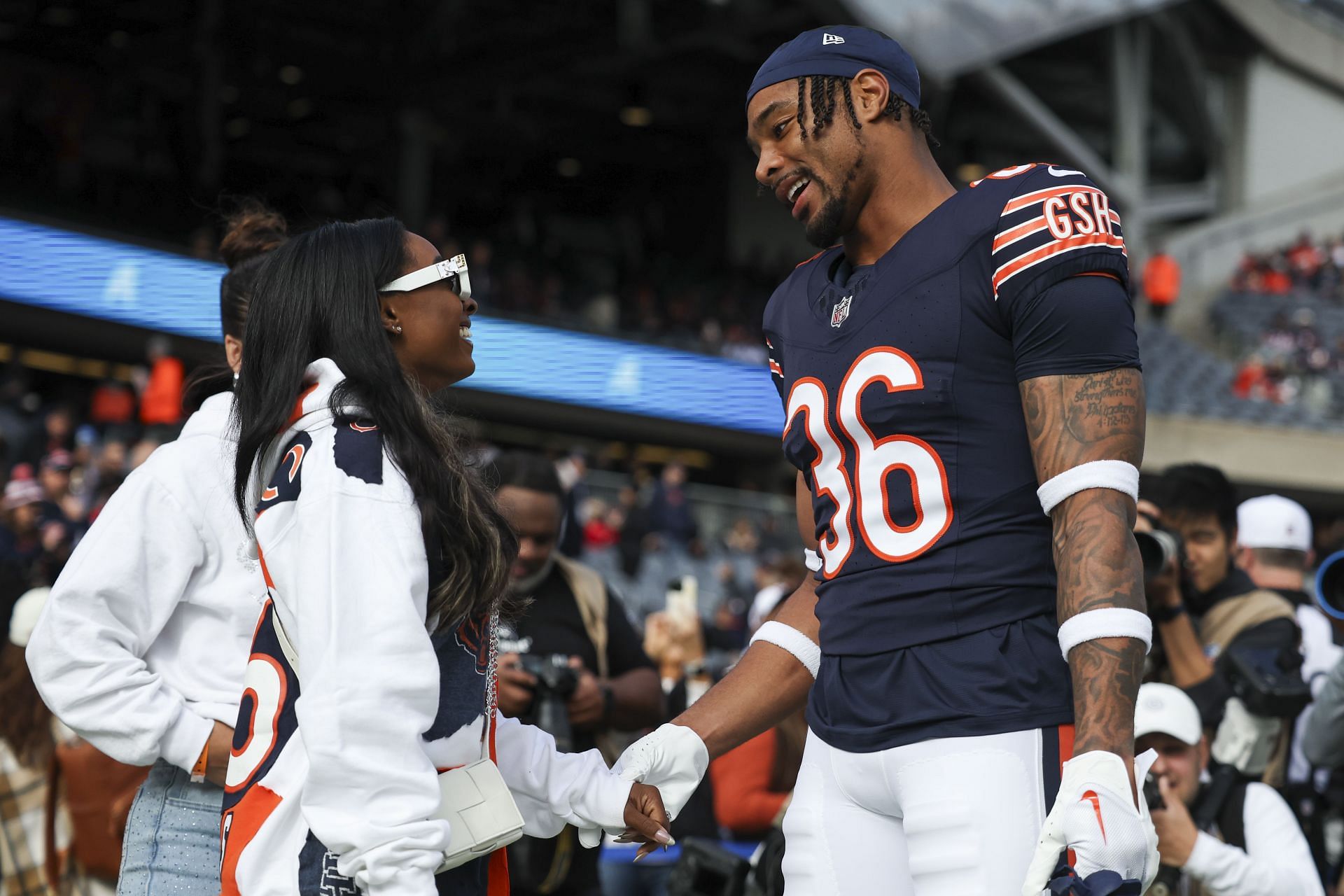 New England Patriots v Chicago Bears - Simone Biles with husband Jonathan Owens (Source: Getty)