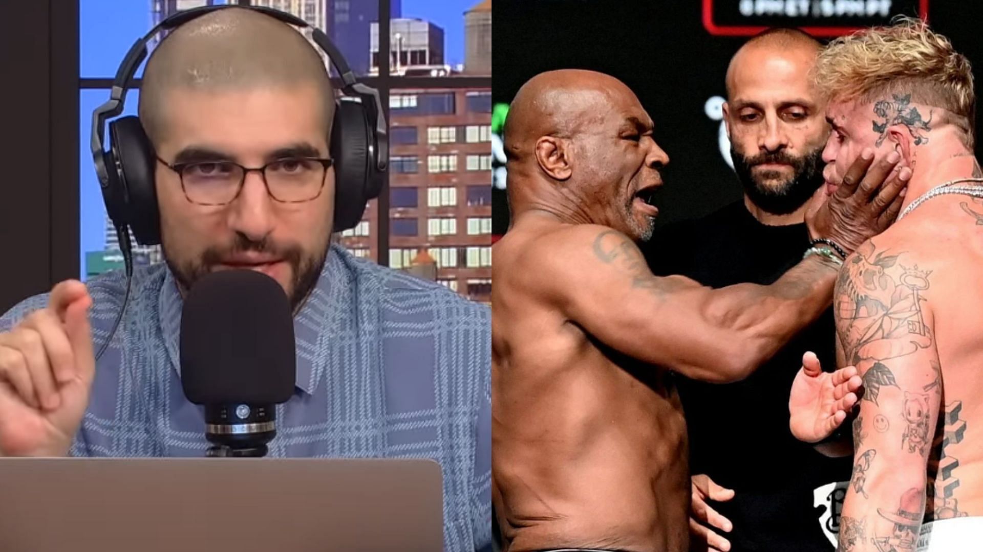 Ariel Helwani (left) weighs in on chaos that ensued at Mike Tyson &amp; Jake Paul face-off (right) [Images courtesy of @netflix on X &amp; The Ariel Helwani Show on YouTube]