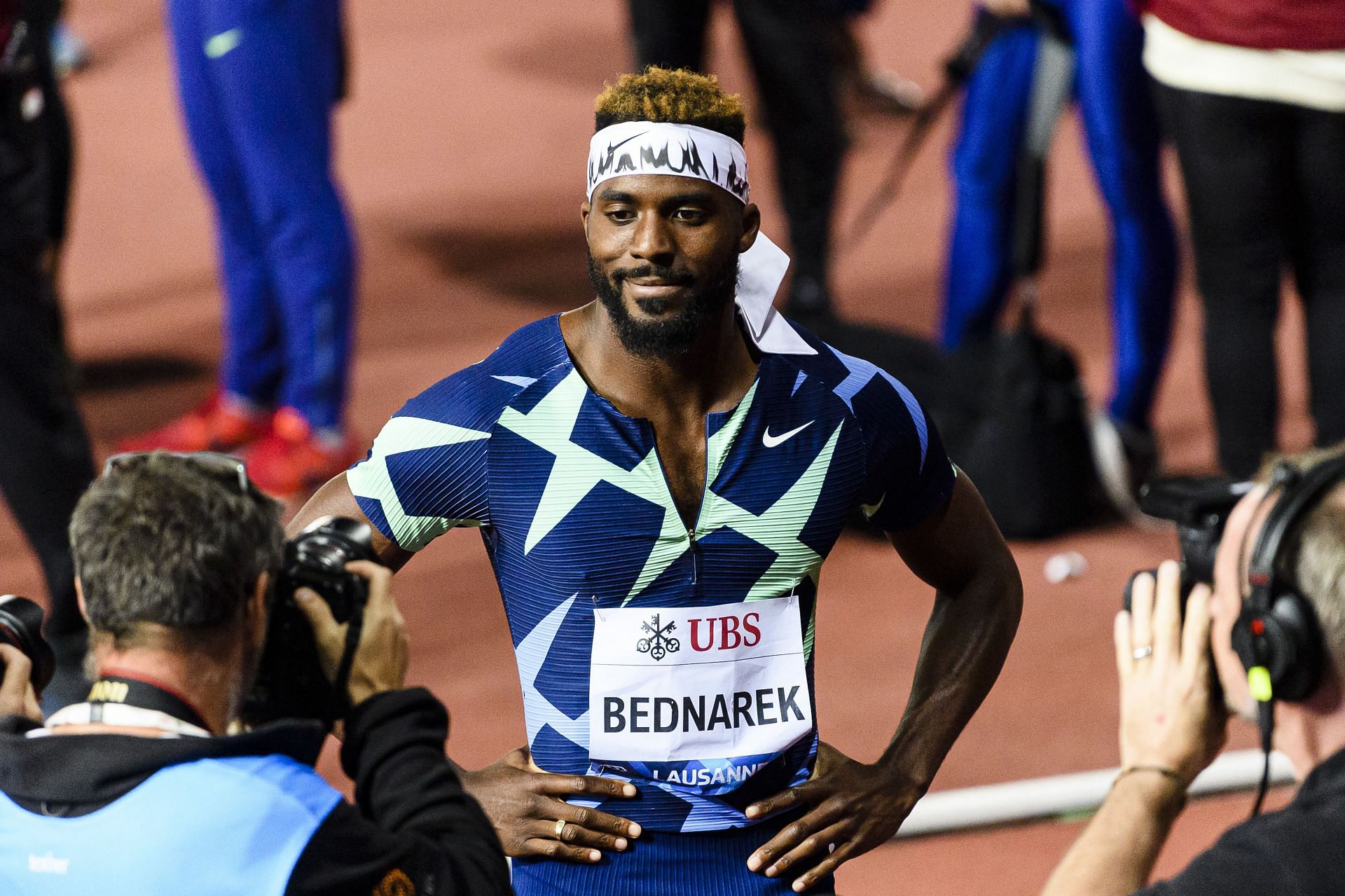 Bednarek during the 400m hurdles event of the 2021 Lausanne Diamond League meet (Image via: Getty)