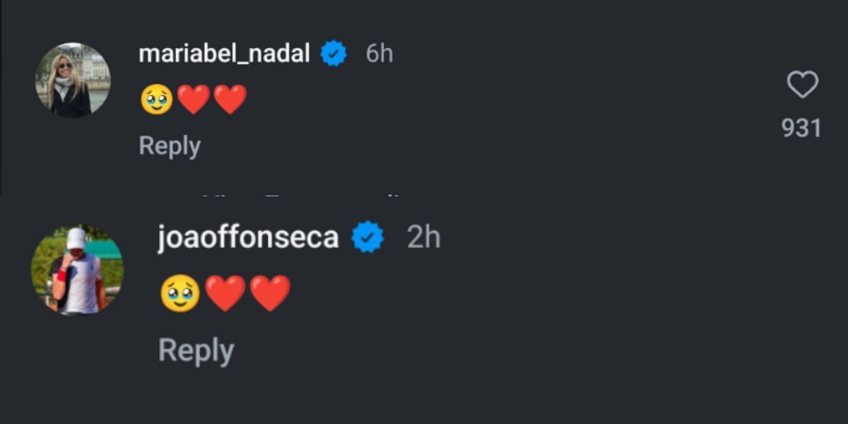 Maribel and Fonseca's comments under the Instagram post (Source: Instagram - @rogerfederer)