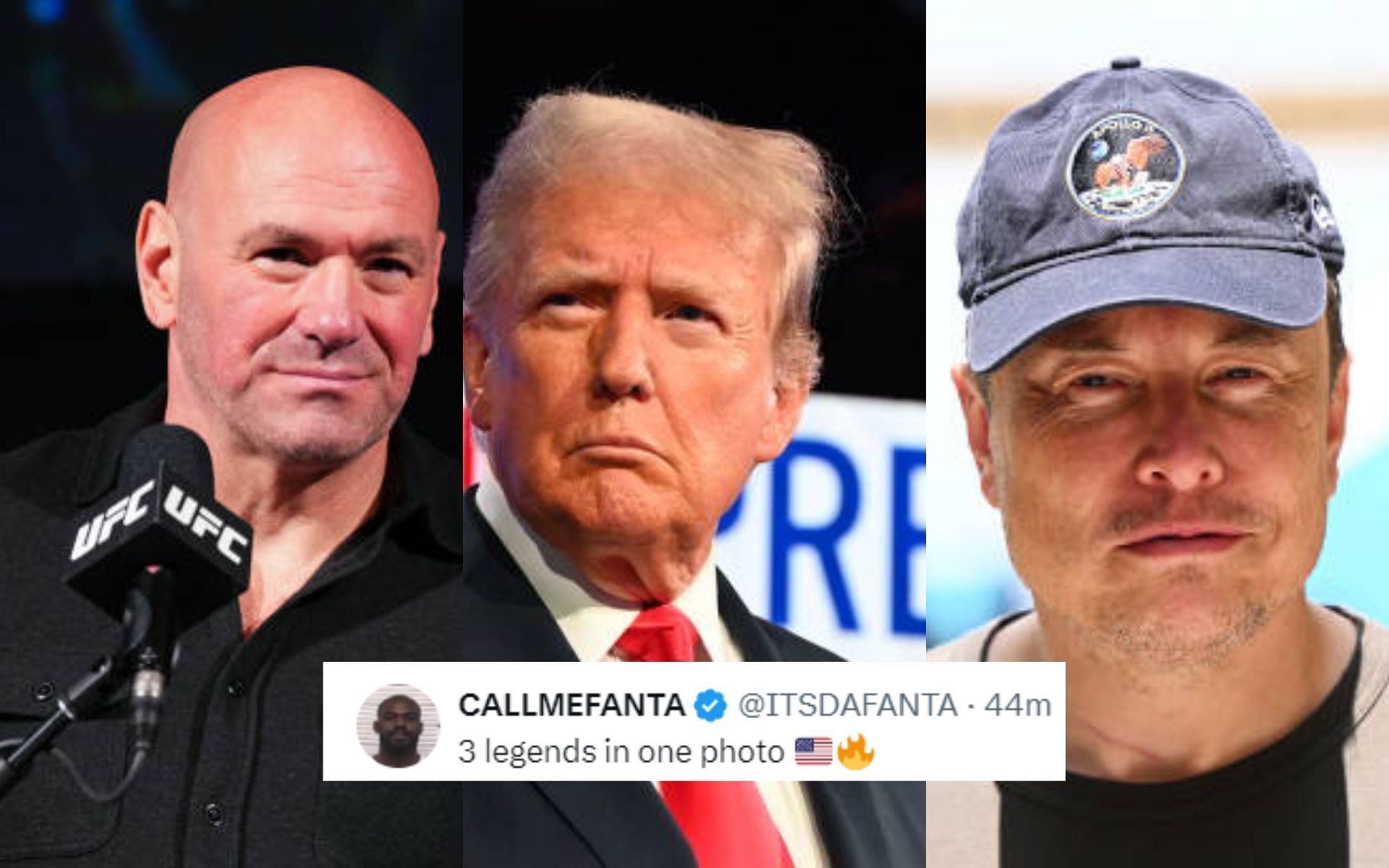 Fans react to the interaction between Dana White (left), Donald Trump (center) and Elon Musk (right). [Images courtesy: Getty]