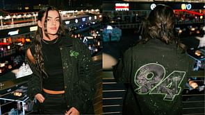 Toni Breidinger sports a dashing black Stake F1 jacket at the Las Vegas Grand Prix