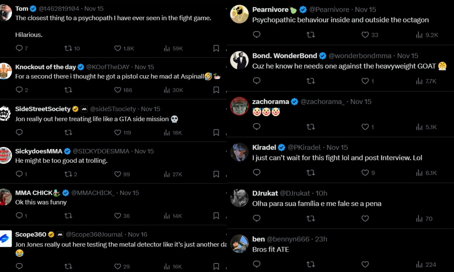 Fan reactions to Jon Jones&#039; pistol joke