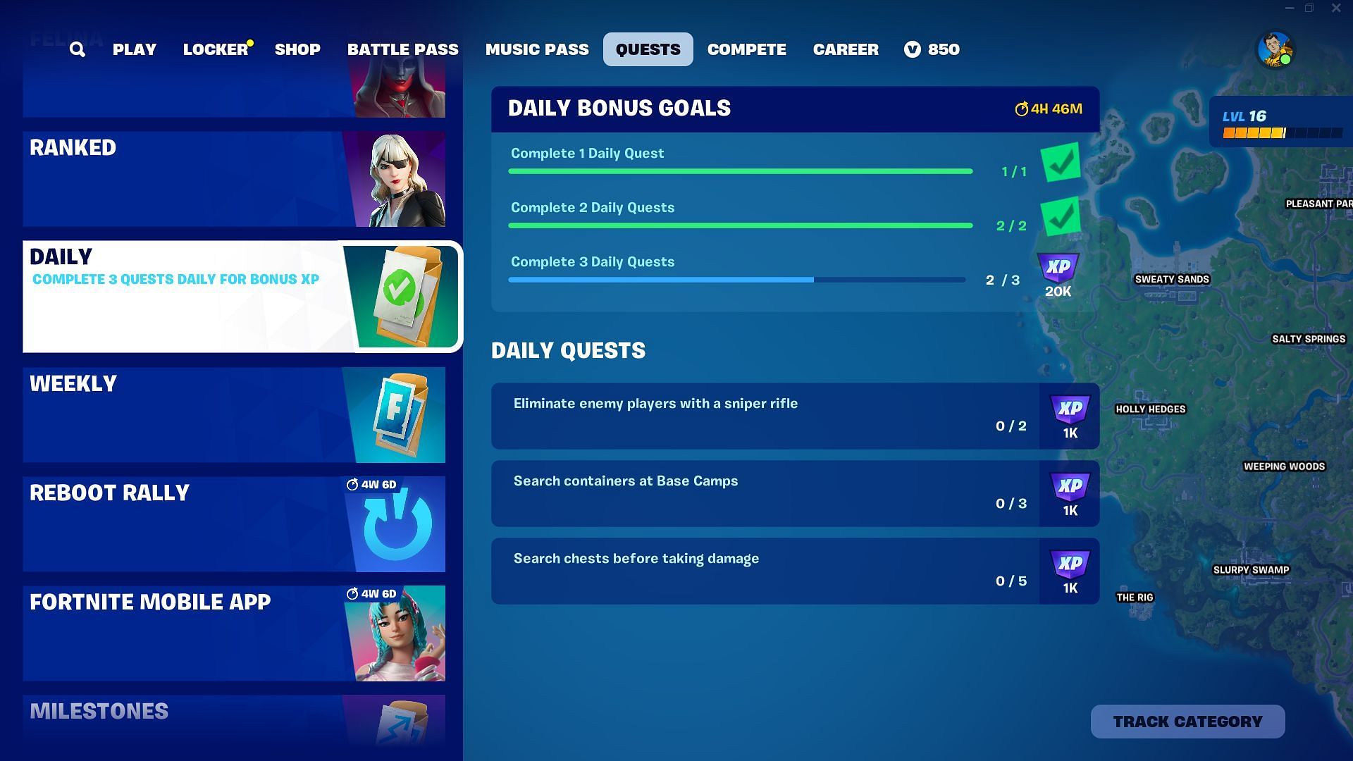 Daily tasks offer a lot of XP (Image via Epic Games)