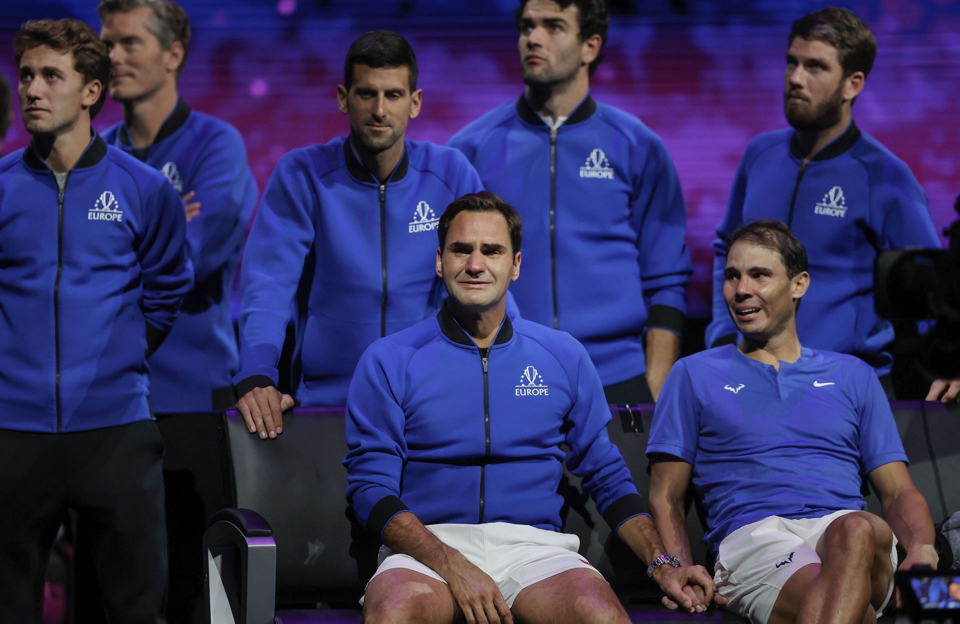 Federer (L) alongside the Spaniard at the 2022 Laver Cup (Source: Getty)