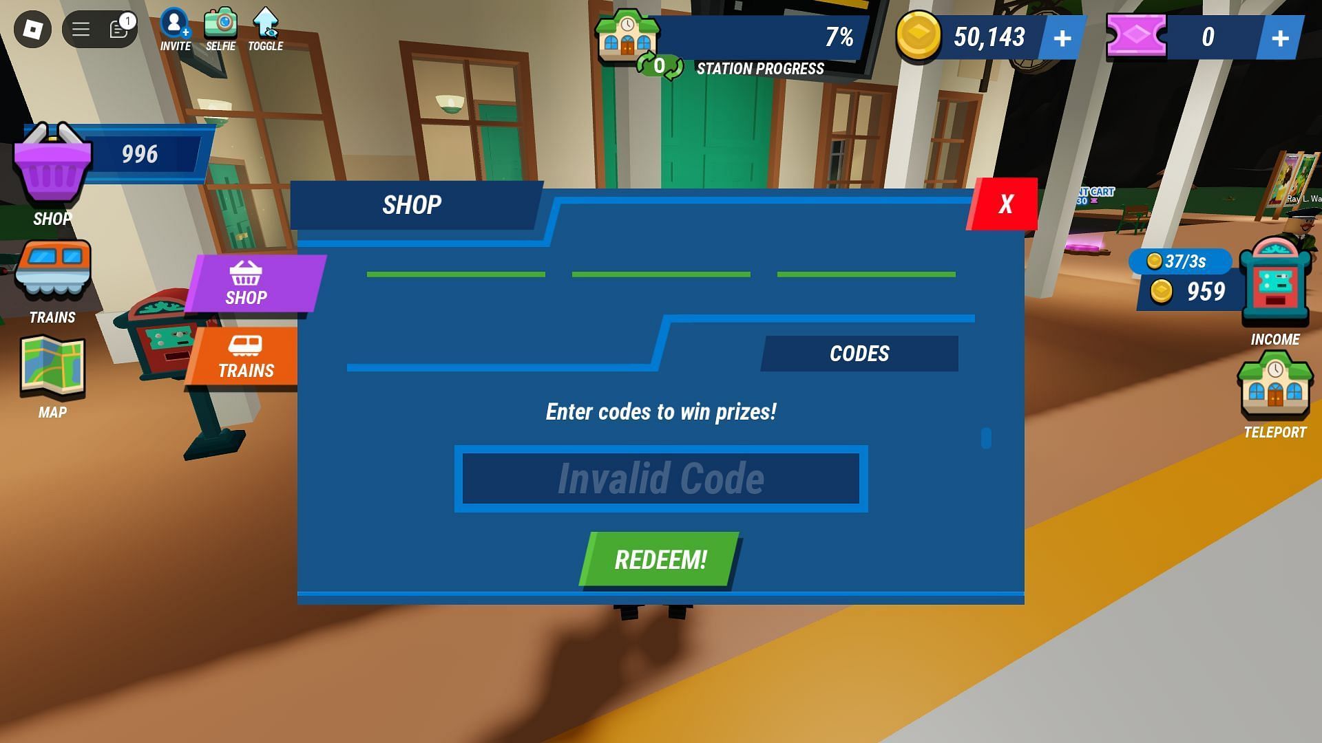 Avoid using typos while entering codes (Image via Roblox)