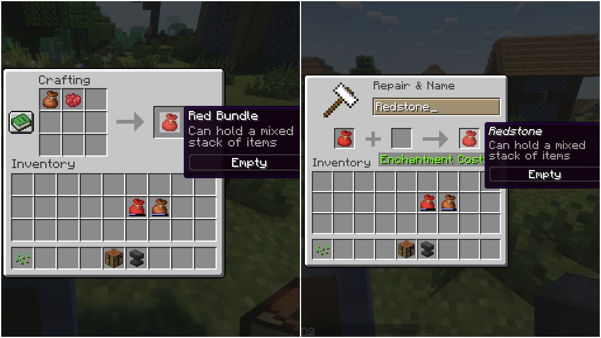 Bundles can also be color-coded and named to further be distinctive (Image via Mojang Studios)