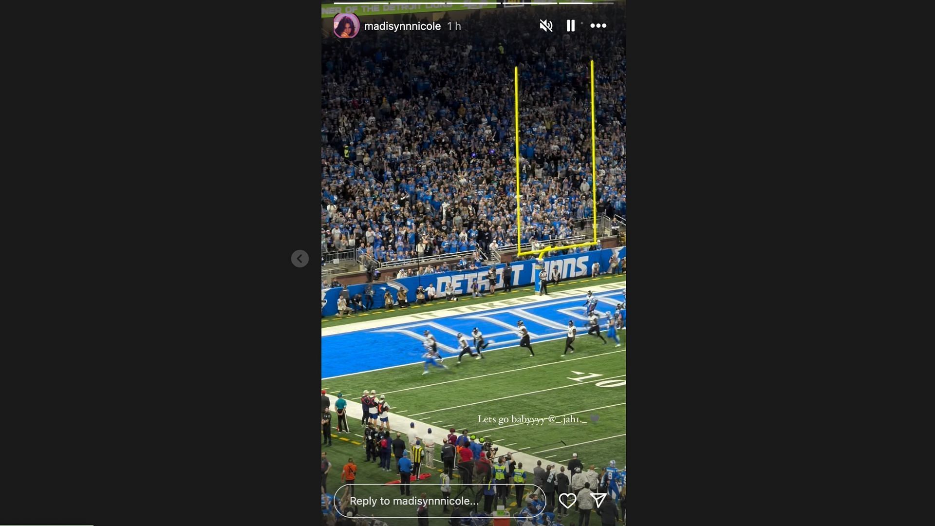 Nicole Anderson reacts to Jahmyr Gibbs&#039;s touchdown (Credits: IG / @madisynnnicole)