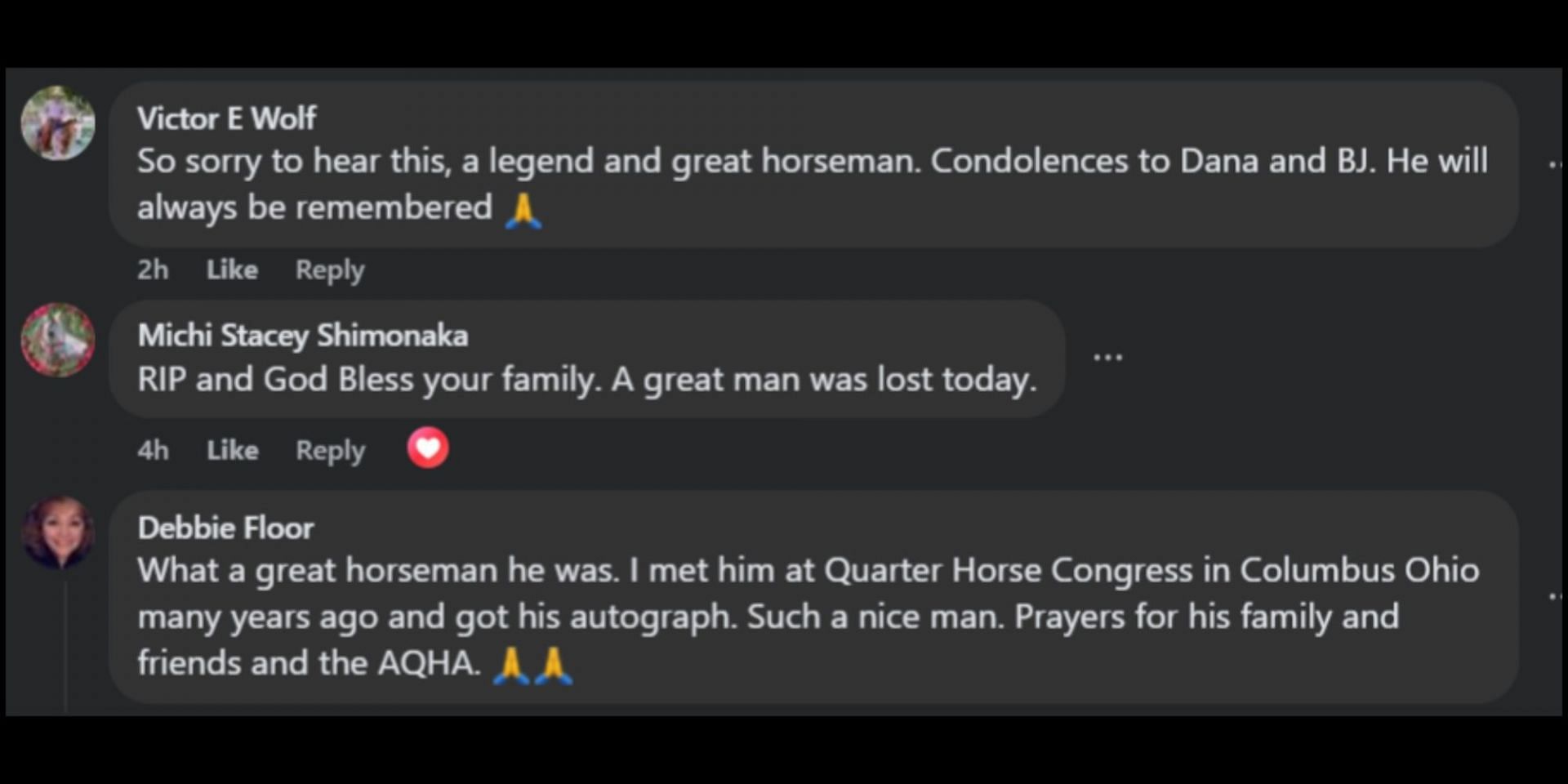 Tributes for Bob. (Image via Facebook/American Quarter Horse Association)