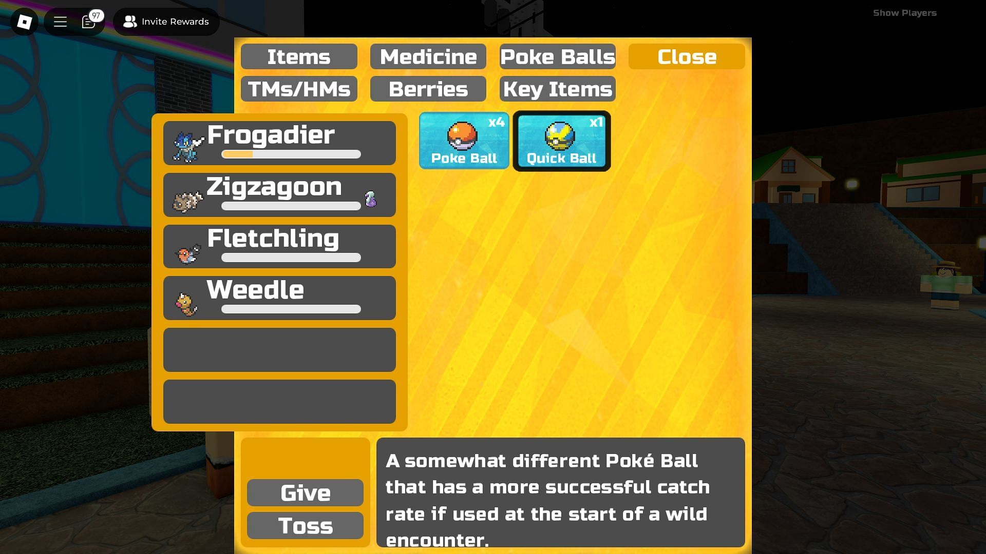 Get free boosts, potions, and Pokeballs using the active codes (Image via Roblox)