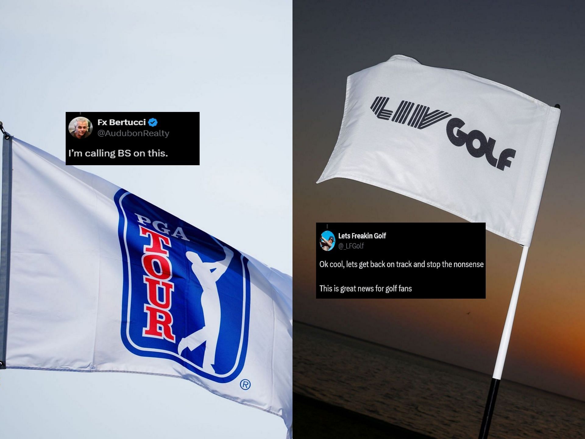 PGA Tour and LIV Golf (Image via Getty, x@_LFGolf, x@AudubonRealty)