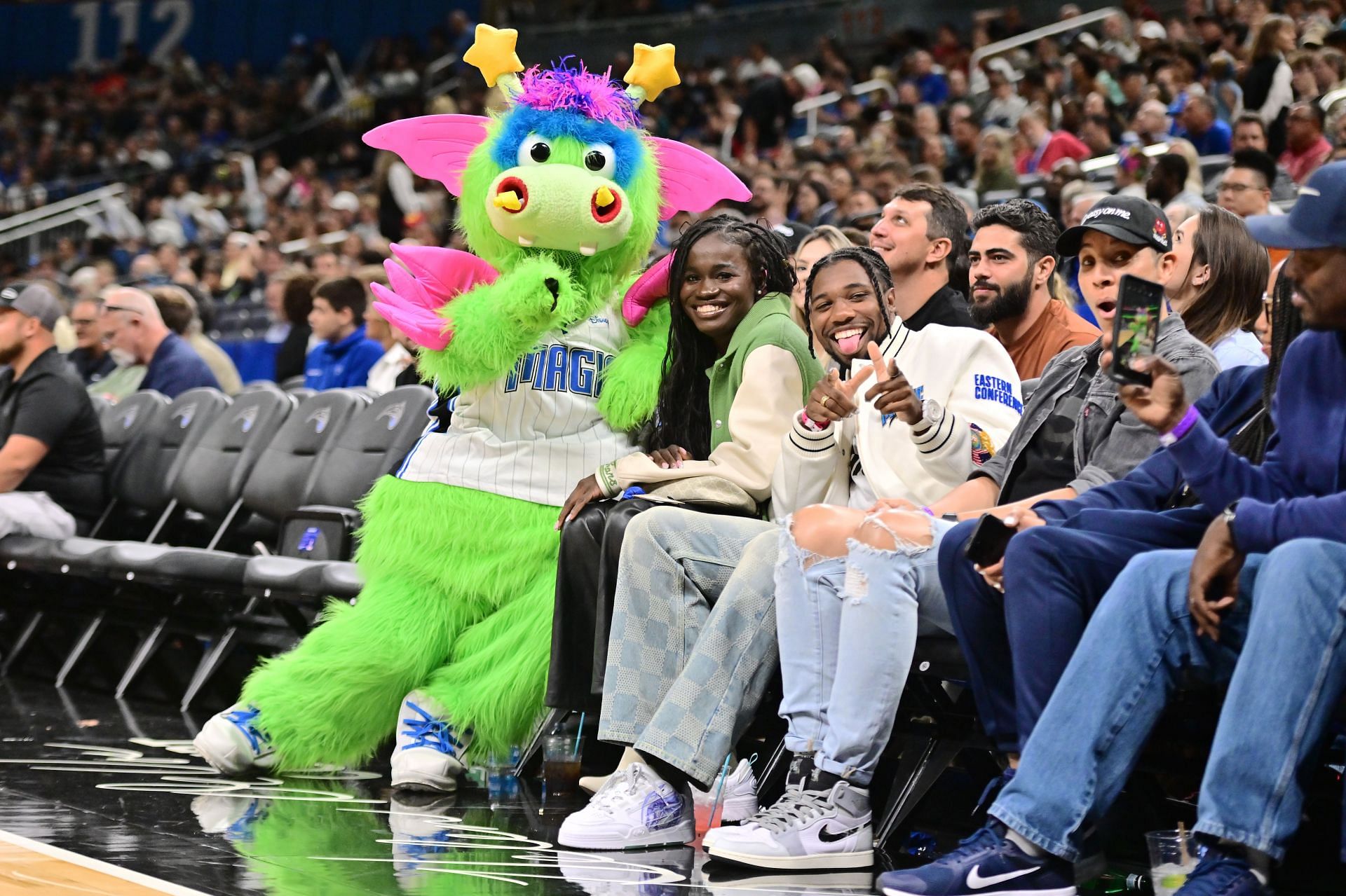 Philadelphia 76ers v Orlando Magic Noah Lyles and fiance Junelle Bromfield in attendance (Source: Getty)