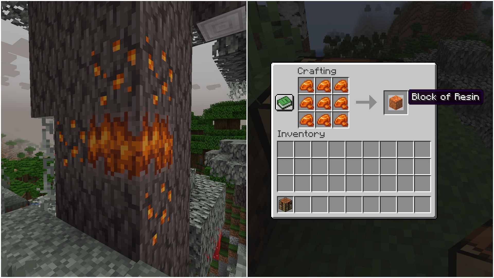 Creaking heart block secretes resin when Creaking mob is hit (Image via Mojang Studios)