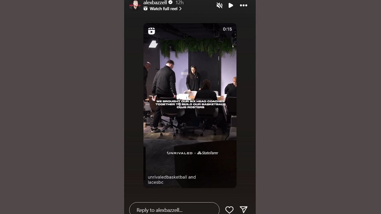 Alex Bazzell shares Unrivaled&#039;s reel on his IG story. (Credits: @alexbazzell/Instagram)