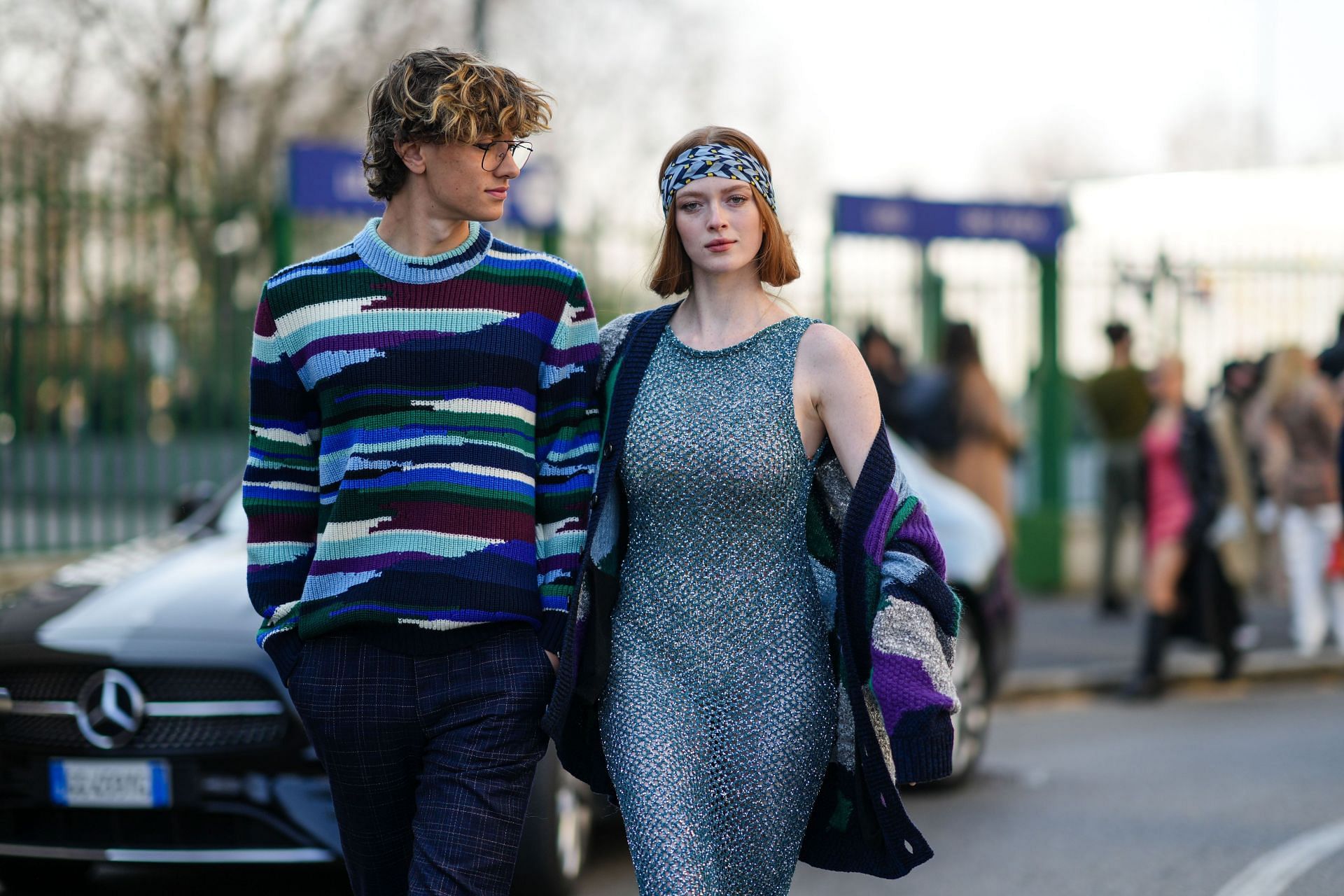 Gavin Casalegno and  Larsen Thompson at Milan Fashion Week Fall/Winter 2022/2023 (Image via Getty/Edward Berthelot)