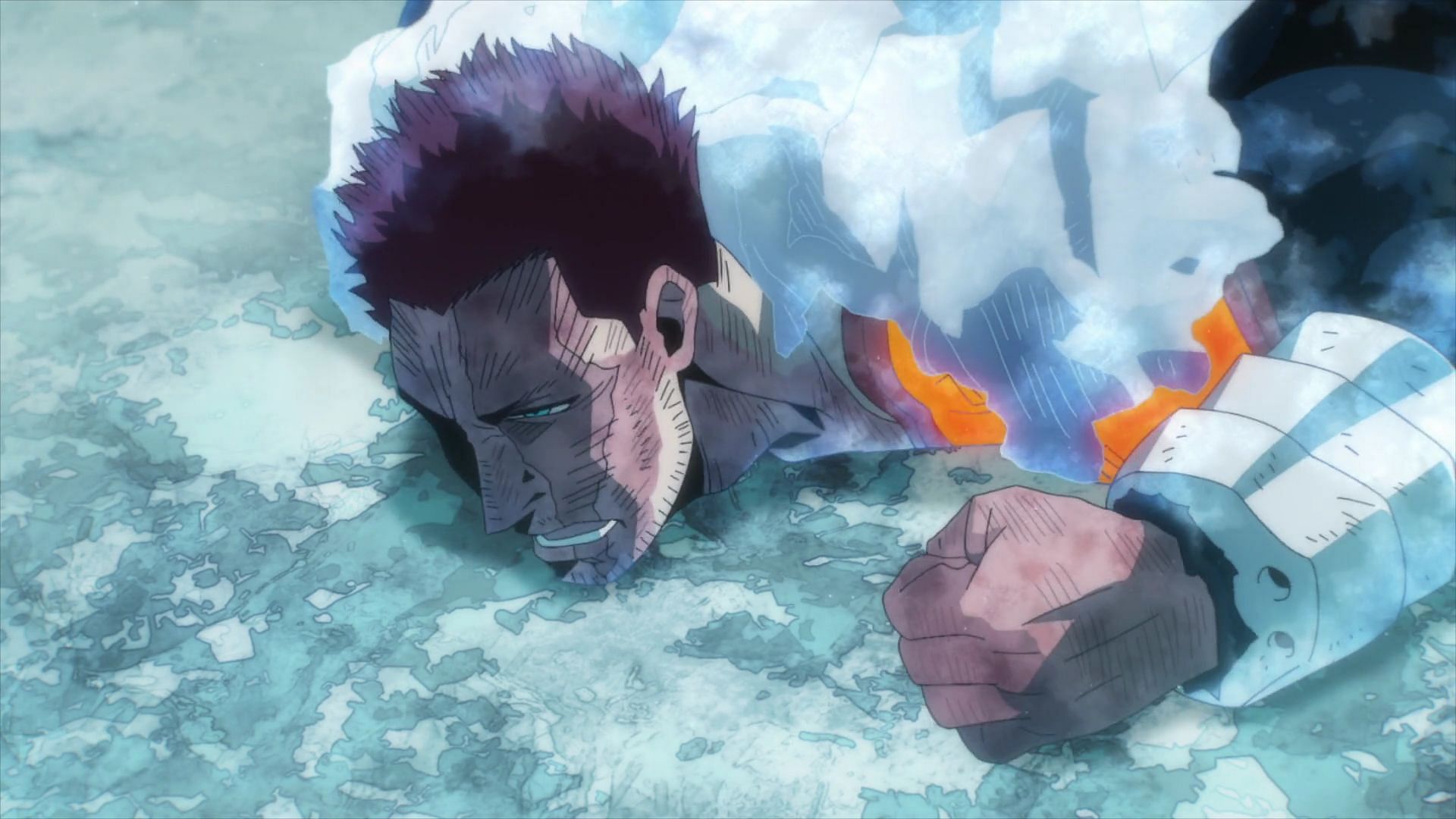 Endeavor after his fight with Dabi in season 7 episode 19 (Image via Studio Bones)