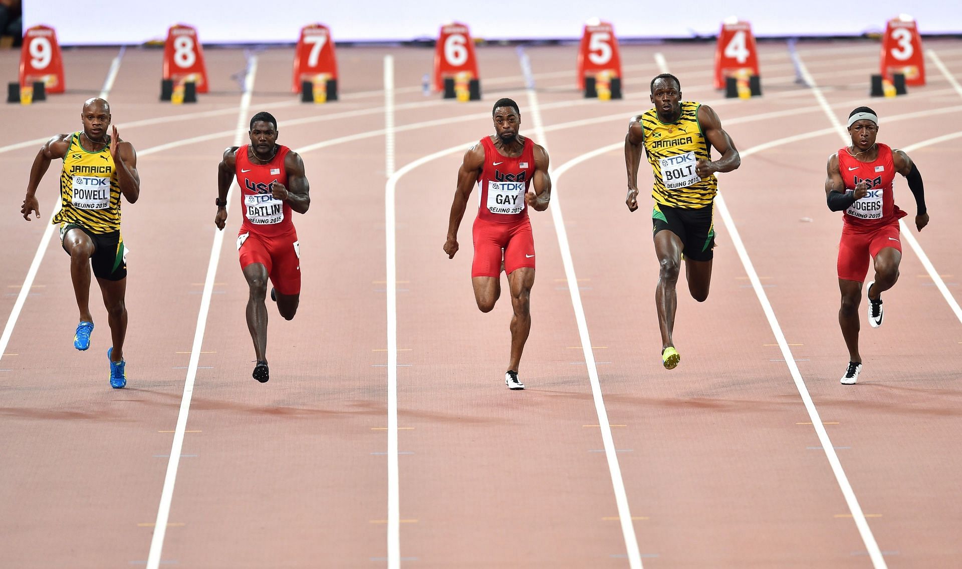 Asafa Powell [Extreme Left] in action at the Beijing World Championships 2015 [Image Source : Getty]