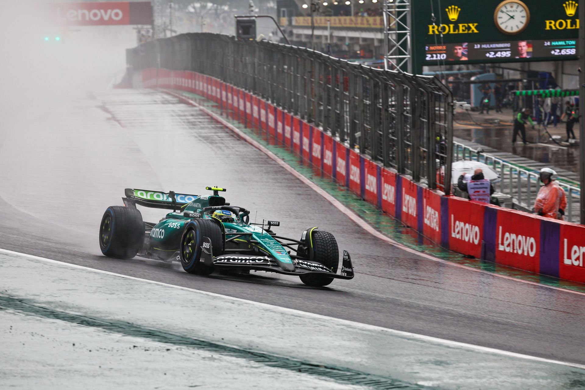 Fernando Alonso of Spain drives the (14) Aston Martin Aramco Cognizant F1 Team AMR24 Mercedes at the F1 Grand Prix of Brazil and Qualifying - Source: Getty Images